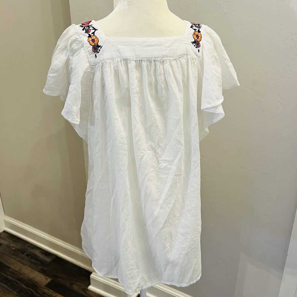 Liz Claiborne Petite PXL Peasant Blouse Tunic Embroidered Floral White (A0125) - Picture 5 of 6